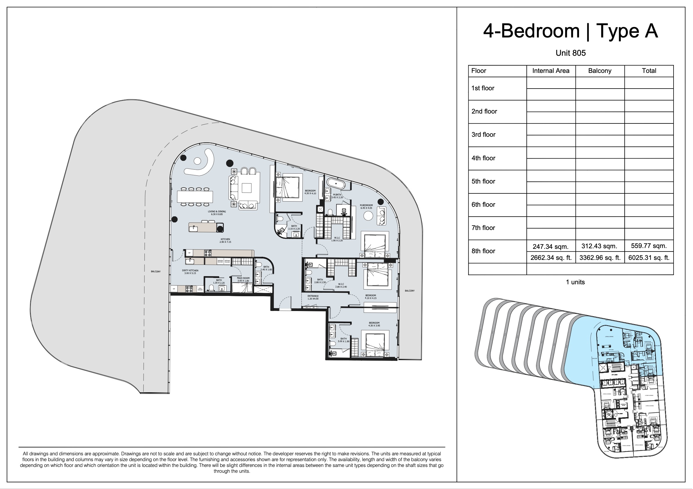 NOVAYAS Yas Island floor plan options for 4 bedroom luxury apartments in Abu Dhabi
